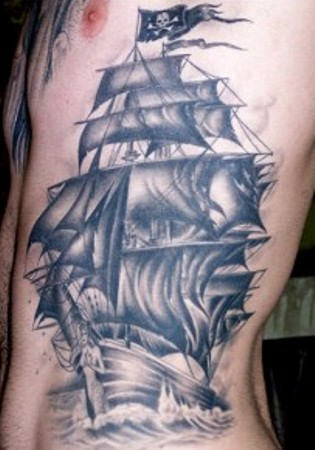 Ship Tattoo On Rib