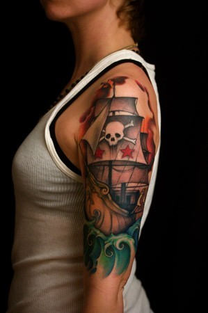 Ship Tattoo On Shoulder