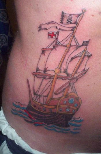 Ship Tattoo On Rib