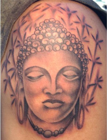Buddha Image Tattoo On Shoulder