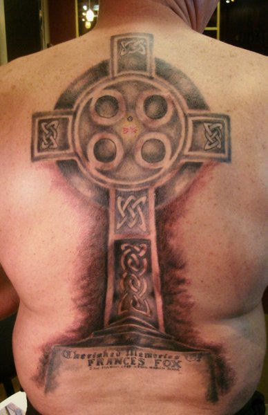 Huge Cross Tattoo On Back