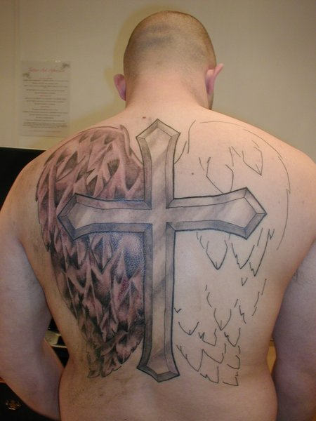 Big Cross Tattoo On Back
