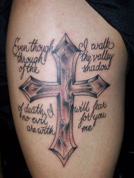 Cross With Wording Tattoo