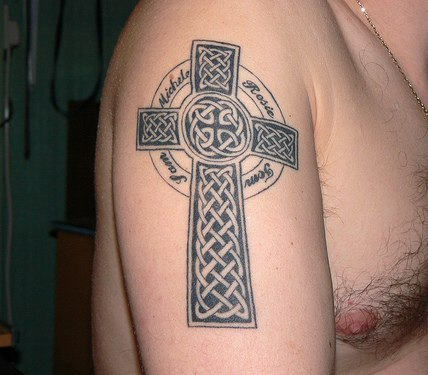 Knot Cross Tattoo On Shoulder