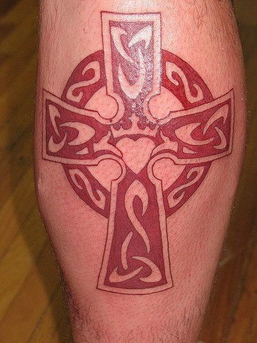Red Cross Tattoo On Leg