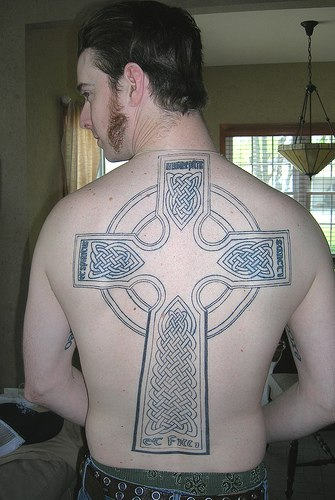 Large Knot Cross Tattoo On Back