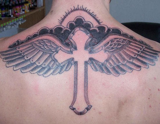 Attractive Cross Tattoo On Neck