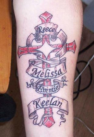 Memorial Cross Tattoo On Arm