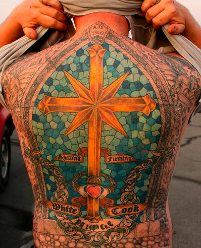 Mind Blowing Cross Tattoo On Back