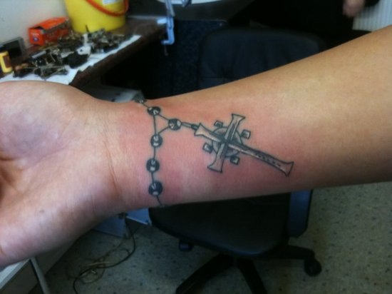 Cross Rosary Tattoo On Wrist
