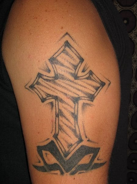Nice Cross Tattoo On Shoulder