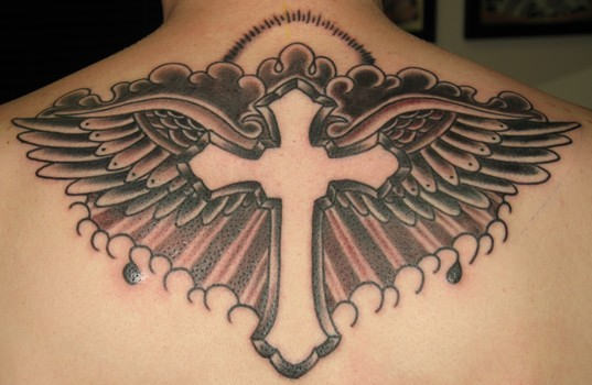 Admirable Cross Tattoo On Back