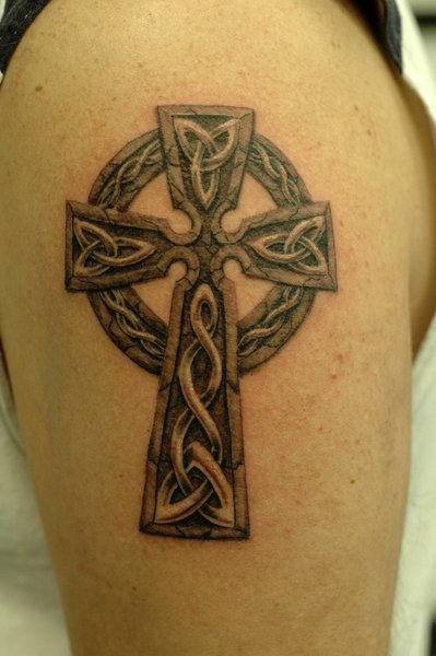Lovely Cross Tattoo On Shoulder