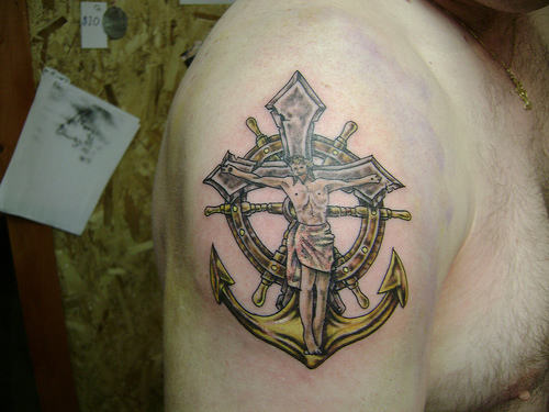 Winning Jesus Tattoo On Shoulder