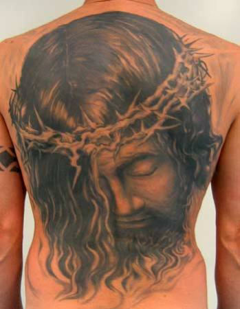 Large Jesus Tattoo On Back