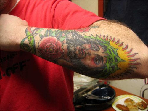 Colorful Jesus Tattoo On Arm