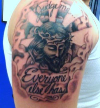 Judge Me Tattoo On Shoulder