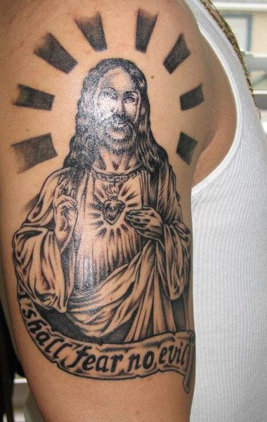 Impressive Jesus Tattoo On Shoulder
