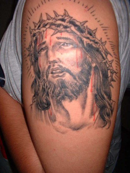 Crowned Jesus Tattoo On Shoulder