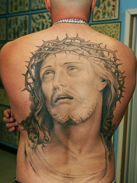 Large Jesus Tattoo On Back