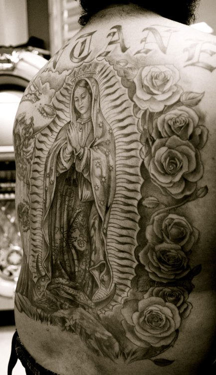 Huge Mary Tattoo On Back