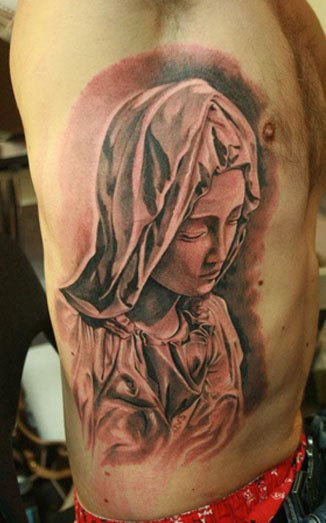 Mary Tattoo On Rib