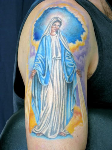 Terrific Mary Tattoo On Shoulder