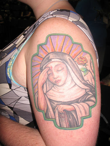 Mary Tattoo On Shoulder