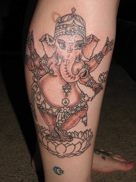 Ganesh Tattoo On Leg