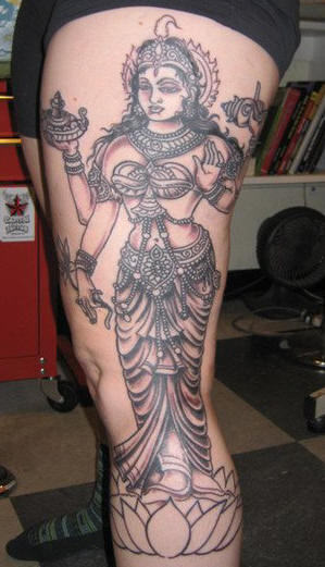Goddess Tattoo On Whole Leg