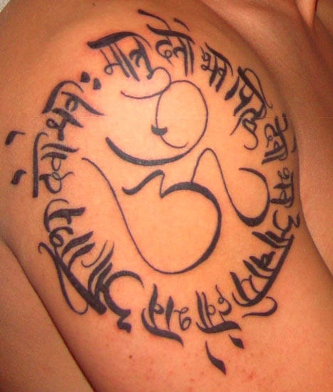 Om Mantra Tattoo On Shoulder