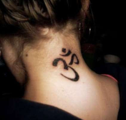 Lovely Om Tattoo On Neck