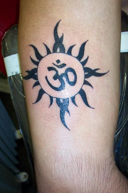 Sun and Om Tattoo Design