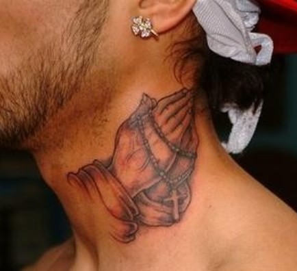 Praying Hands Tattoo On Neck