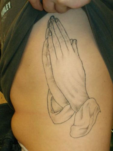 Praying Hands Tattoo On Rib