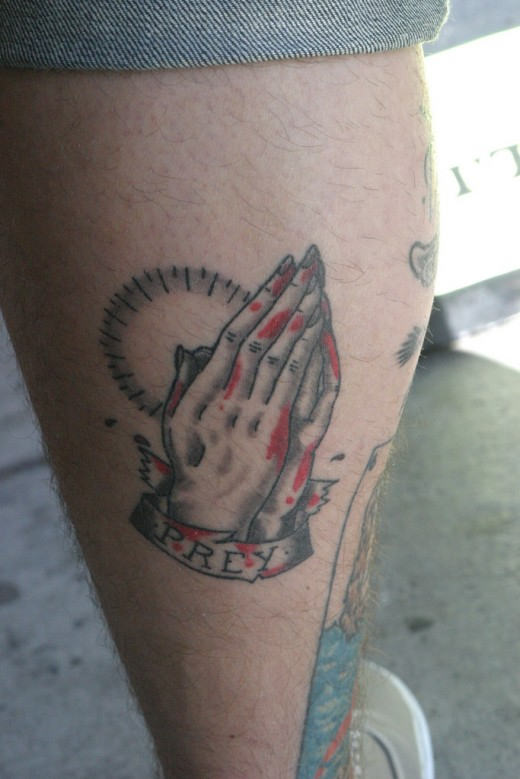 Praying Hands Tattoo On Leg