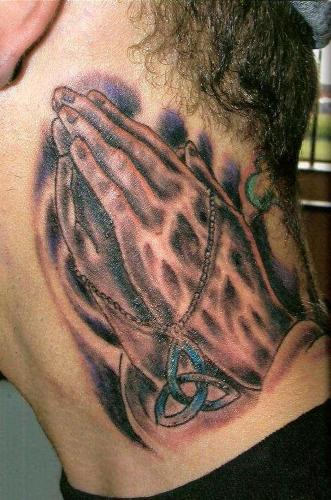 Praying Hands Tattoo On Neck