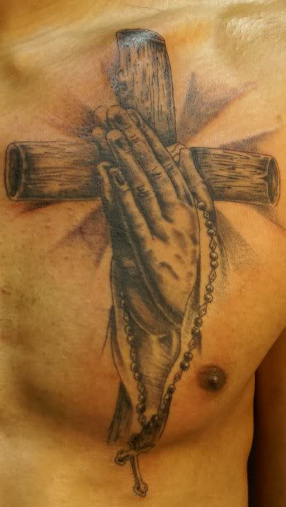 Praying Hands Tattoo On Chest