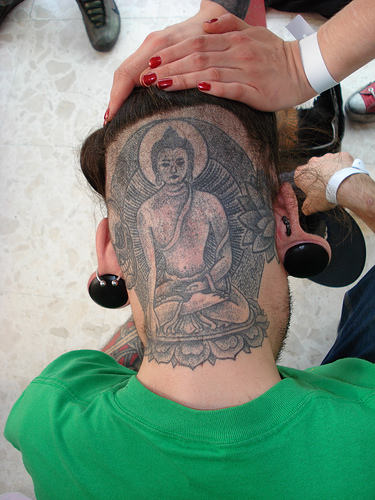 Mahatma Buddha Tattoo On Head