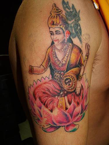 Maa Laxmi Tattoo On Shoulder