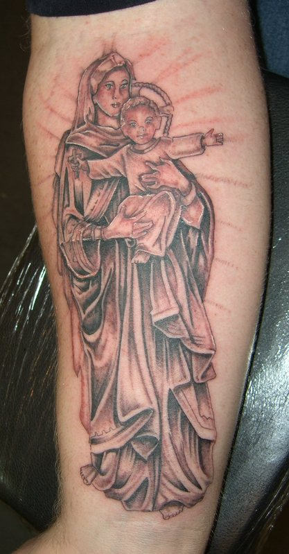 Mary and Jesus Tattoo On Arm