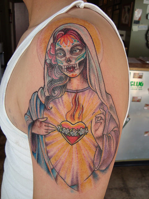 Dia De Los Mary Tattoo On Shoulder