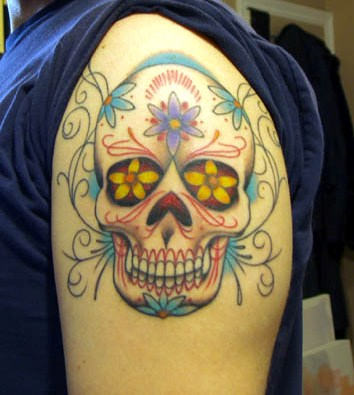 Dia De Los Skull Tattoo On Shoulder