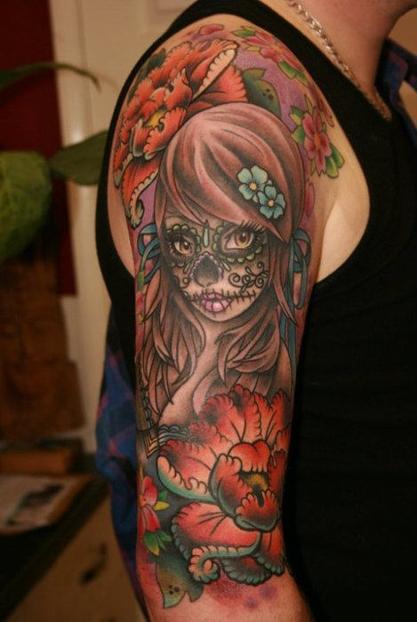 Dia De Los Muertos Tattoo On Shoulder