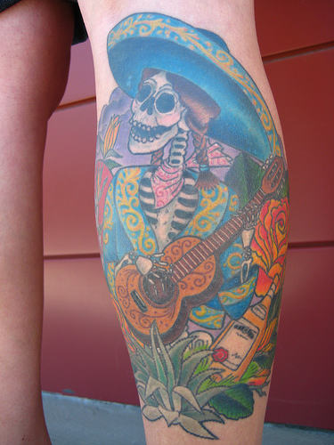 Dia De Los Muertos Tattoo On Leg