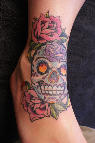 Dia De Los Muertos Tattoo On Ankle