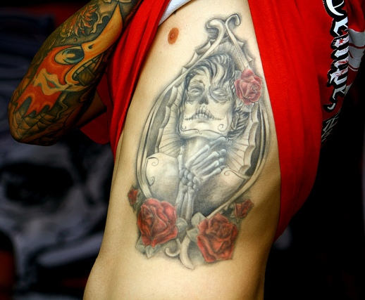 Dia De Los Muertos Tattoo On Rib