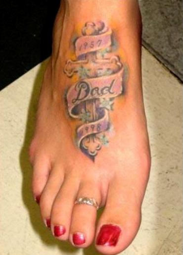 In Memory Of Dad Tattoo On Foot
