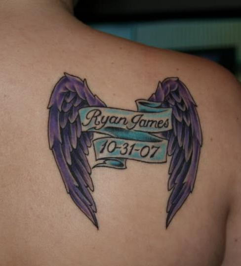 Memorial Wings Tattoo On Back