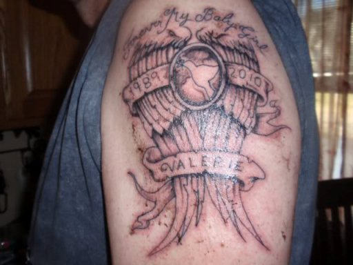 Winsome Memorial Tattoo On Shoulder